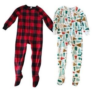 Old Navy Toddler Boy Footed Christmas Pajamas Set 4T Fleece Pjs Soft Zip